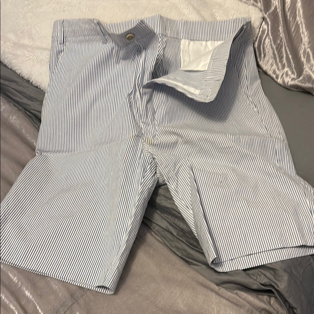 Men's Blue Striped Flat Front Shorts